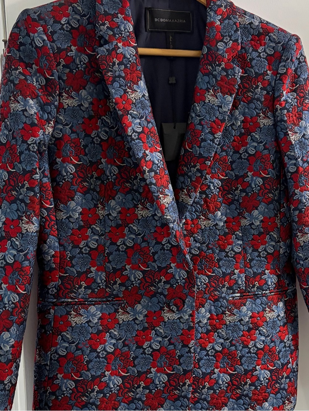 BCBGMaxAzria Red and Blue Floral Jacquard Blazer